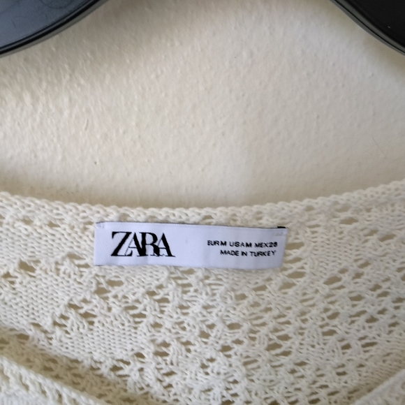 Zara Women's Pointelle Knit Cardigan Sweater Button Down in Cream Size M Cottage - Picture 3 of 7